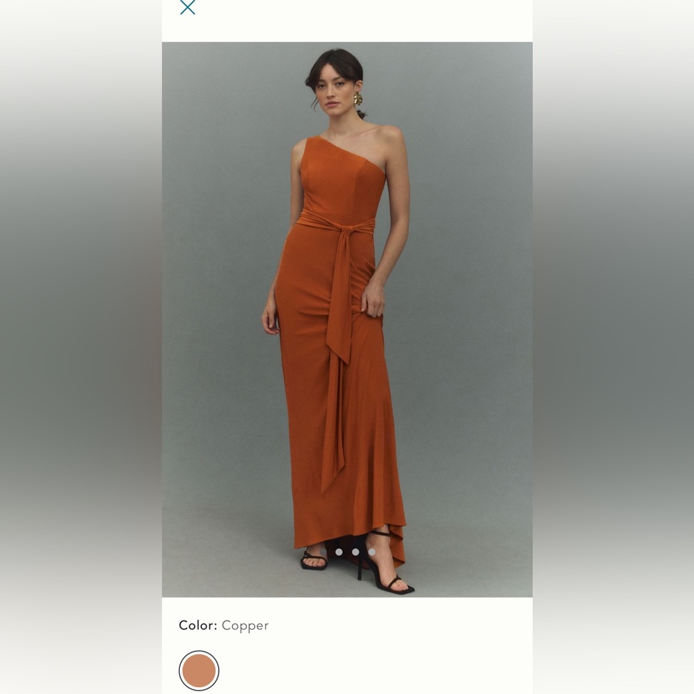 MAC DUGGAL ONE-SHOULDER BELTED JERSEY TRUMPET MAXI DRESS
Color:  COPPER